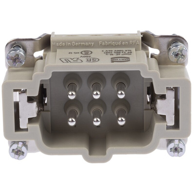 HARTING Heavy Duty Power Connector Insert, 16A, Male, Han E Series, 6 Contacts