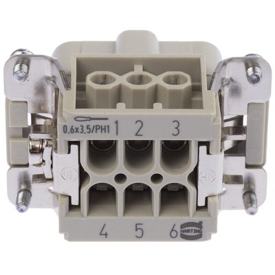 HARTING Heavy Duty Power Connector Insert, 16A, Male, Han E Series, 6 Contacts