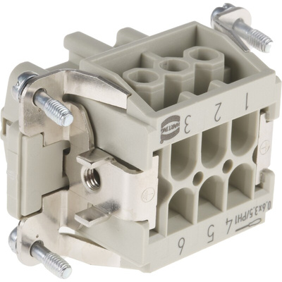 HARTING Heavy Duty Power Connector Insert, 16A, Female, Han E Series, 6 Contacts