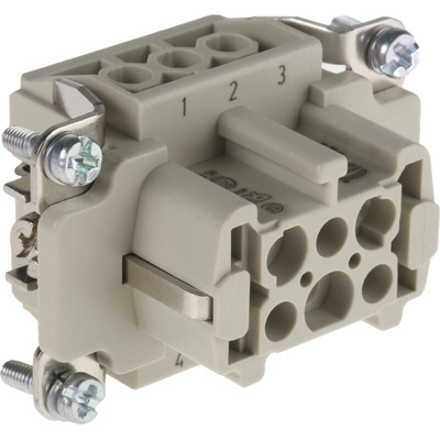 HARTING Heavy Duty Power Connector Insert, 16A, Female, Han E Series, 6 Contacts