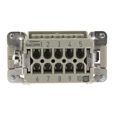 HARTING Heavy Duty Power Connector Insert, 16A, Male, Han E Series, 10 Contacts