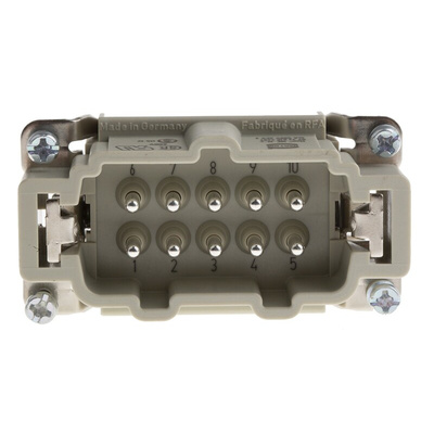 HARTING Heavy Duty Power Connector Insert, 16A, Male, Han E Series, 10 Contacts