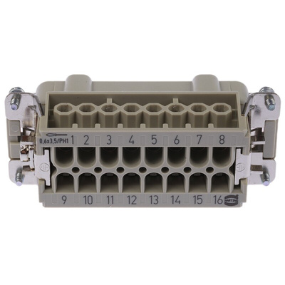 HARTING Heavy Duty Power Connector Insert, 16A, Male, Han E Series, 16 Contacts