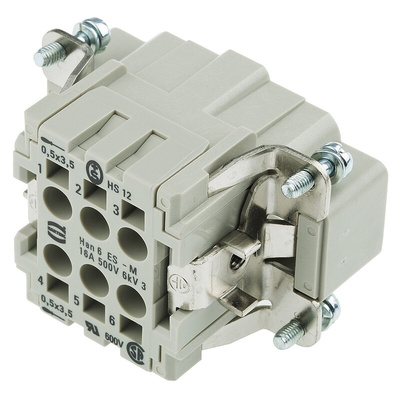 HARTING Heavy Duty Power Connector Insert, 16A, Male, Han ES Series, 6 + E Contacts