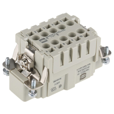HARTING Heavy Duty Power Connector Insert, 16A, Male, Han ES Series, 10 Contacts