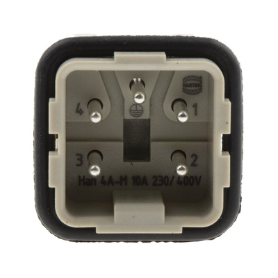 HARTING Heavy Duty Power Connector Insert, 10A, Male, Han A Series, 4 Contacts