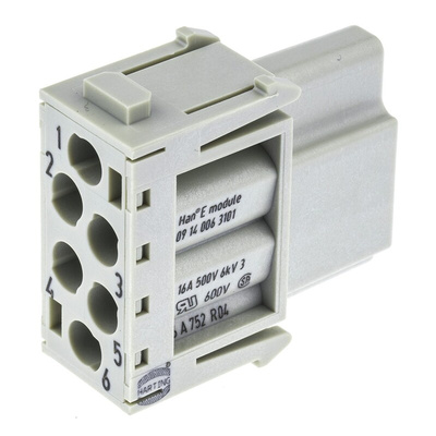 Han-Modular Series Female Module, 6 Way, Han E