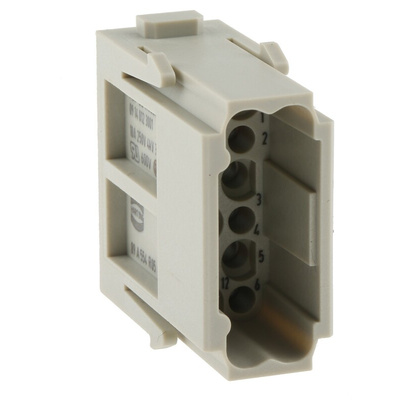 Han-Modular Series Male Module, 12 Way, 2 Row, Rated At 10A, 250 V, Han DD