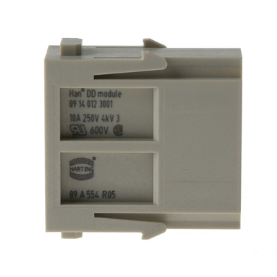 Han-Modular Series Male Module, 12 Way, 2 Row, Rated At 10A, 250 V, Han DD