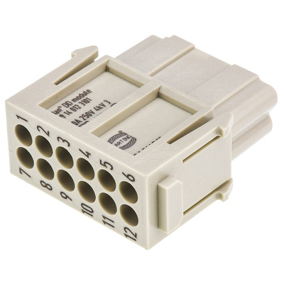 Han-Modular Series Female Module, 12 Way, 2 Row, Rated At 10A, 250 V, Han DD
