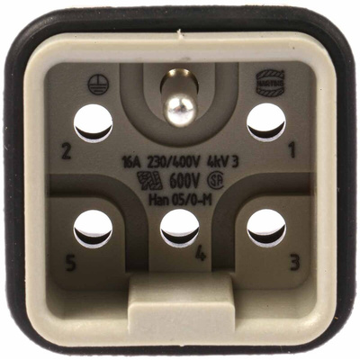 HARTING Heavy Duty Power Connector Insert, 16A, Male, Han Q Series, 6 Contacts
