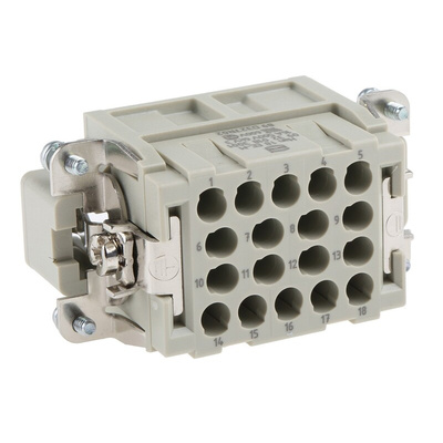 HARTING Heavy Duty Power Connector Insert, 16A, Male, Han EE Series, 18 Contacts