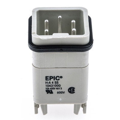 Epic Contact Heavy Duty Power Connector Insert, 10A, Male, H-A Series, 4 Contacts