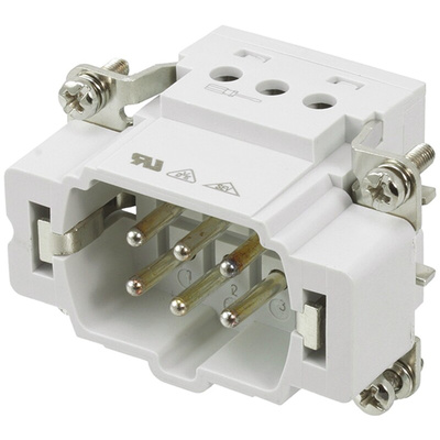 TE Connectivity Heavy Duty Power Connector Insert, 16A, Male, HE Series, 6 Contacts