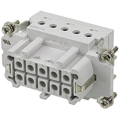 TE Connectivity Heavy Duty Power Connector Insert, 16A, Female, HE Series, 10 Contacts
