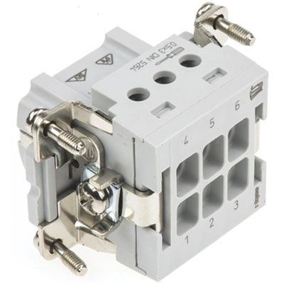 TE Connectivity Heavy Duty Power Connector Insert, 16A, Female, HE Series, 6 Contacts
