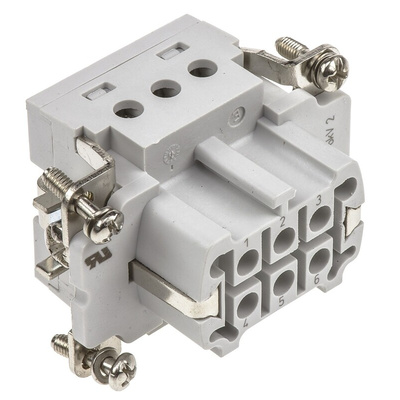 TE Connectivity Heavy Duty Power Connector Insert, 16A, Female, HE Series, 6 Contacts