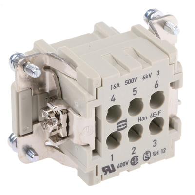 Han E Series size 16 A Connector Insert, Female, 6 Way, 16A, 500 V