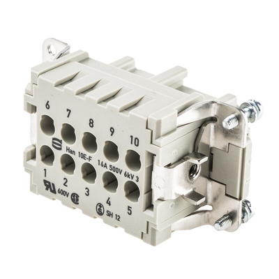 Han E Series size 16 A Connector Insert, Female, 10 Way, 10A, 500 V