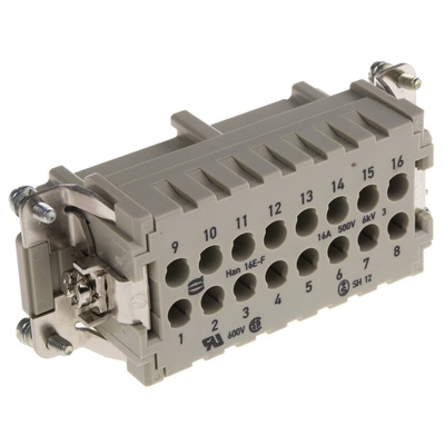 Han E Series size 16 A Connector Insert, Female, 16 Way, 16A, 500 V