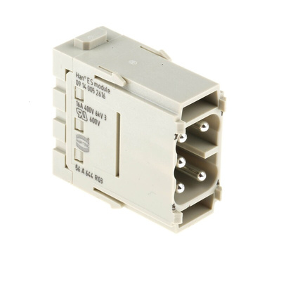 HARTING Heavy Duty Power Connector Module, 16A, Male, Han-Modular Series, 5 Contacts