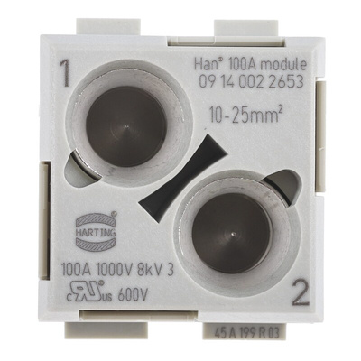 HARTING Heavy Duty Power Connector Module, Male, Han-Modular Series, 2 Contacts