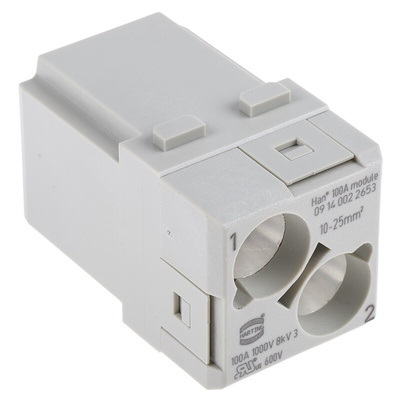 HARTING Heavy Duty Power Connector Module, Male, Han-Modular Series, 2 Contacts