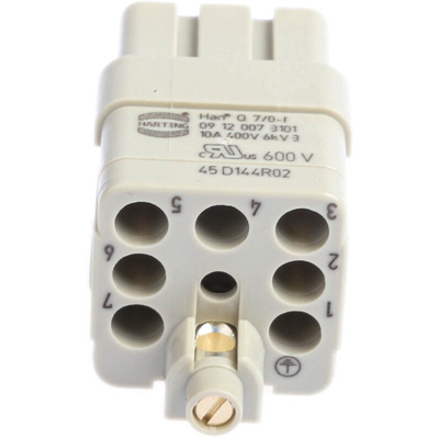 HARTING Heavy Duty Power Connector Insert, 10A, Female, Han Q Series, 8 Contacts