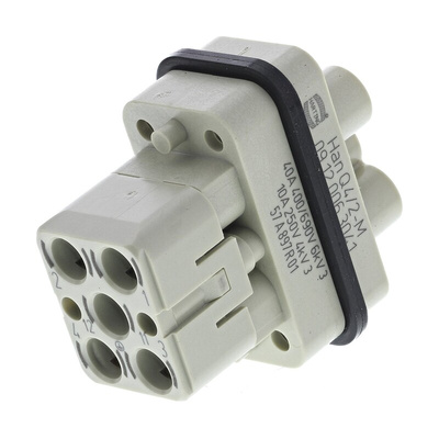 HARTING Heavy Duty Power Connector Insert, 40A, Male, Han Q Series, 7 Contacts