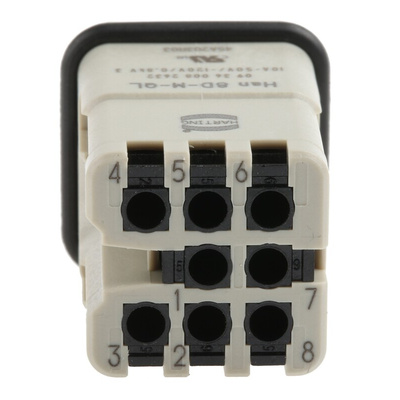 HARTING Heavy Duty Power Connector Insert, 10A, Male, Han D Series, 8 Contacts