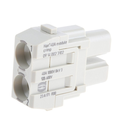 HARTING Heavy Duty Power Connector Module, 40A, Female, Han-Modular Series, 2 Contacts