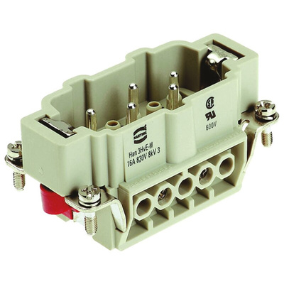HARTING Heavy Duty Power Connector Insert, 16A, Male, Han Hv E Series, 3 Contacts