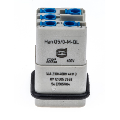 HARTING Heavy Duty Power Connector Insert, 16A, Male, HAN Q Series, 5 Contacts