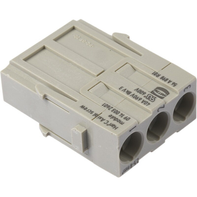 HARTING Heavy Duty Power Connector Module, 40A, Male, Han-Modular Series, 3 Contacts