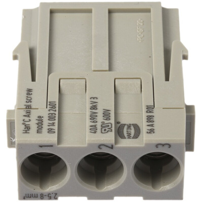 HARTING Heavy Duty Power Connector Module, 40A, Male, Han-Modular Series, 3 Contacts