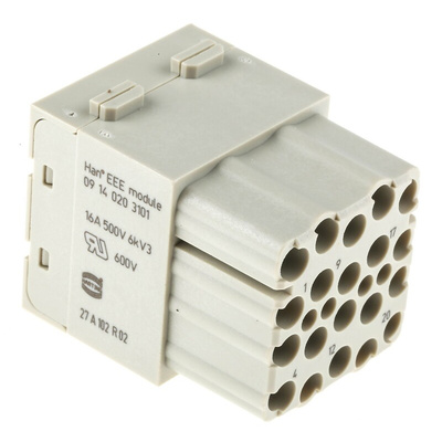 HARTING Heavy Duty Power Connector Module, 16A, Female, Han-Modular Series, 20 Contacts