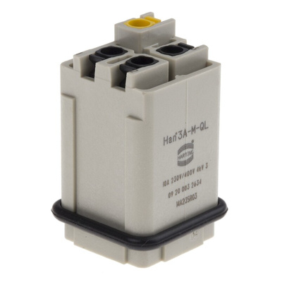 HARTING Heavy Duty Power Connector Insert, 10A, Male, Han A Series, 3 Contacts