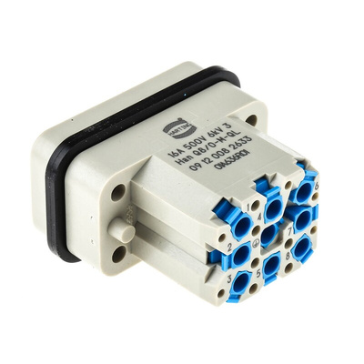 HARTING Heavy Duty Power Connector Insert, 16A, Male, Han Q Series, 8 Contacts