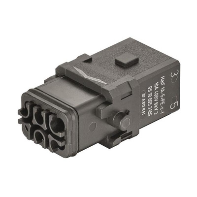 HARTING Heavy Duty Power Connector Insert, 10A, Female, Han 1A Series, 5 Contacts