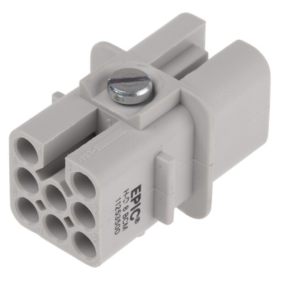 Epic Contact Heavy Duty Power Connector Insert, 10A, Female, H-D Series, 8 Contacts