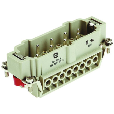 HARTING Heavy Duty Power Connector Insert, 16A, Male, Han Hv E Series, 12 Contacts