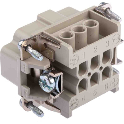 Epic Contact Connector Insert, 6 Way, 16A, Male, H-BE, Cable Mount, 600 V