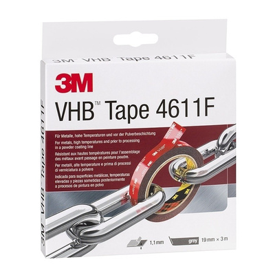 3M 4611F, VHB™ Grey Foam Tape, 19mm x 3m, 1.1mm Thick