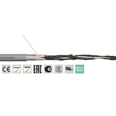 Igus chainflex CF140.UL Control Cable, 4 Cores, 0.75 mm², Screened, 50m, Grey PVC Sheath, 18 AWG