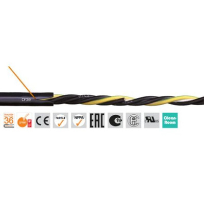 Igus chainflex CF30 Power Cable, 4 Cores, 1.5 mm², Screened, 10m, Black PVC Sheath, 15 AWG