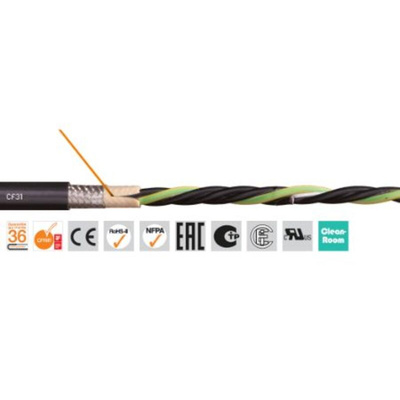 Igus chainflex CF31 Power Cable, 4 Cores, 4 mm², Screened, 50m, Black PVC Sheath, 11 AWG