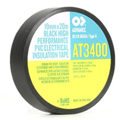 Advance Tapes AT34 Black PVC Electrical Tape, 19mm x 20m