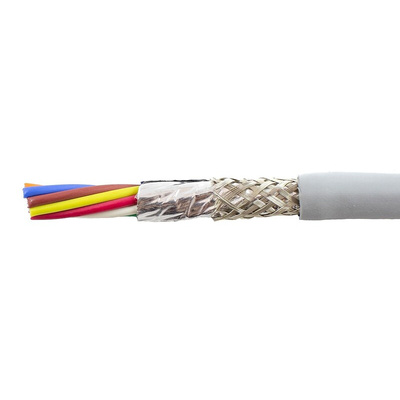 Alpha Wire EcoCable Mini Control Cable, 8 Cores, 0.38 mm², ECO, Screened, 30m, Grey mPPE Sheath, 22 AWG