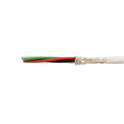 2821/4 Control Cable, 4 Cores, 0.25 mm², DEF STAN, Screened, 1000ft, White Polytetrafluoroethylene PTFE Sheath, 24 AWG
