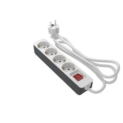 RS PRO 2m 4 Socket Schuko Extension Lead, 250 V, IP20